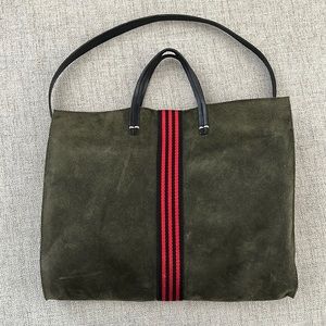 Clare V Simple Tote Army Suede Stripe